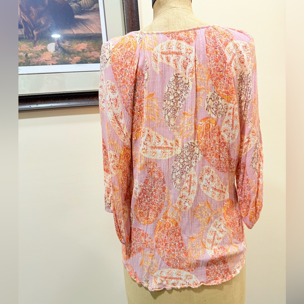 Renee C Paisley Floral Pink and Orange Blouse - Picture 4 of 7